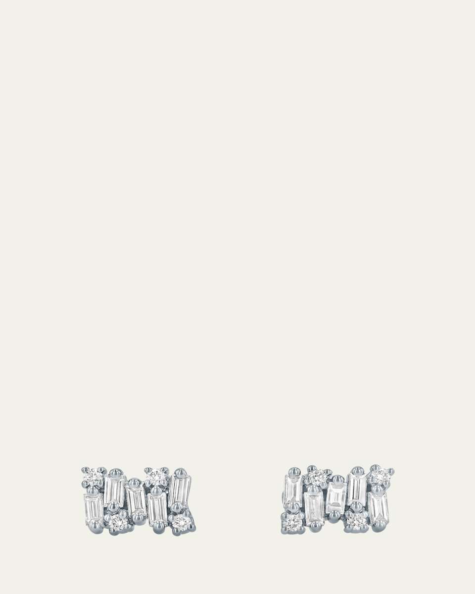 18K White Gold Fireworks Diamond Post Earrings